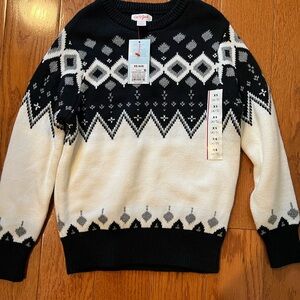 Cat & Jack Black, White & Gray Fair Isle Crewneck Sweater size 4/5